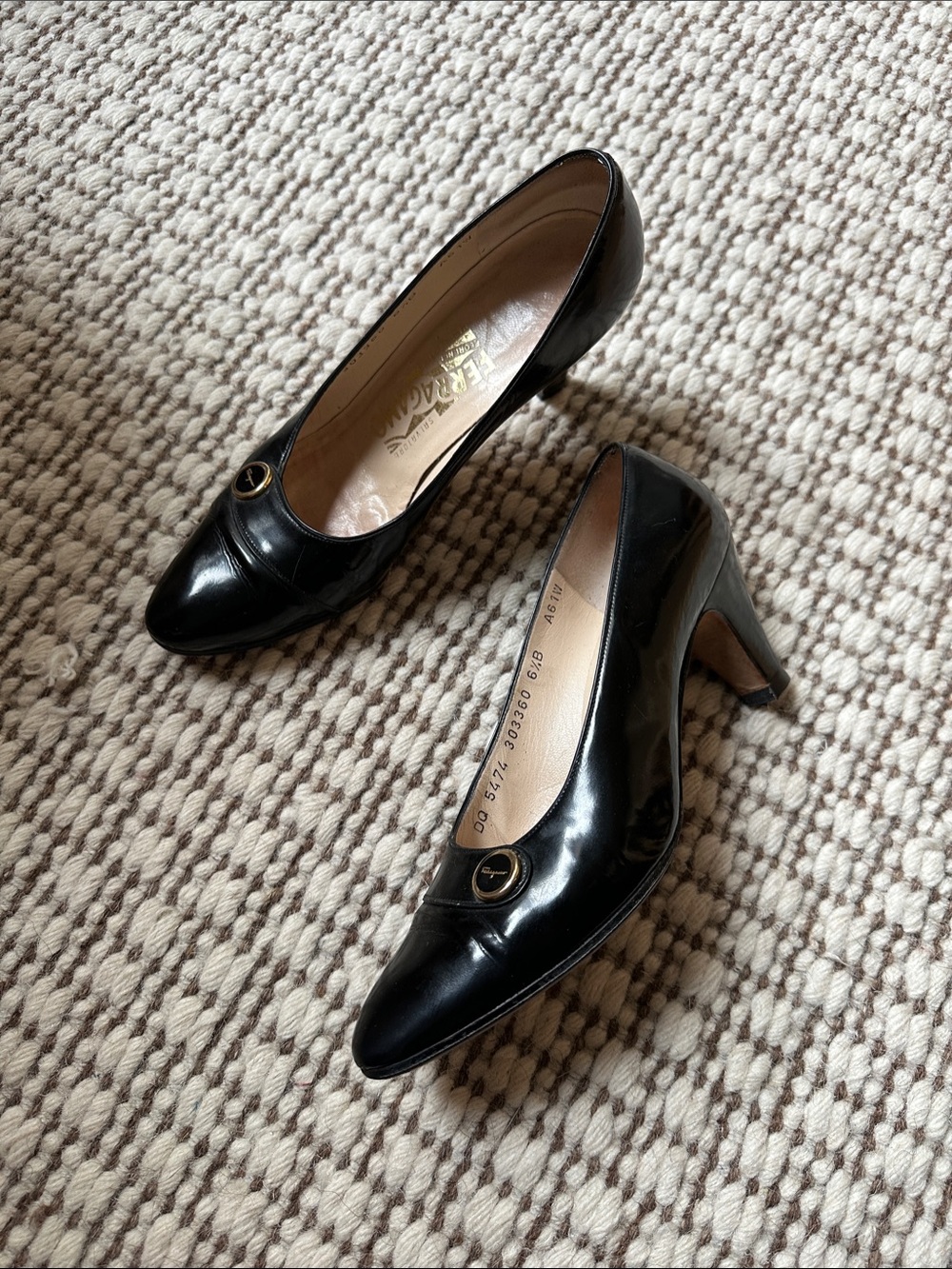 Vintage Salvatore Ferragamo Black Patent Leather Heels